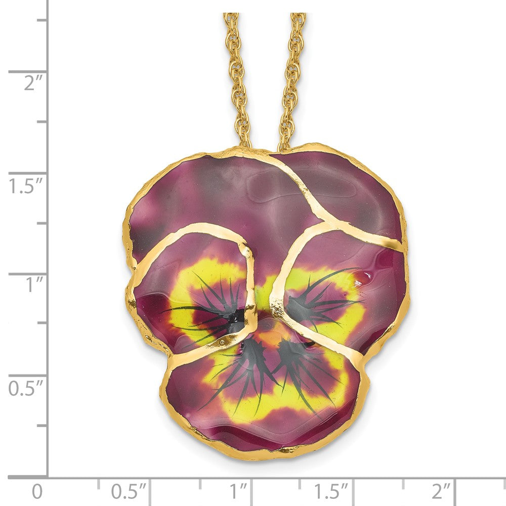Fashion 24K Gold-Trim Lacquer Dipped Violet Real Pansy 20 Inch Gold-Tone Necklace
