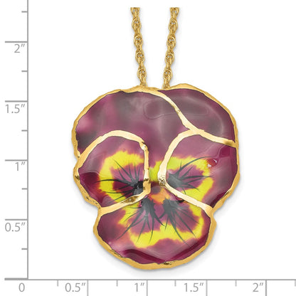Fashion 24K Gold-Trim Lacquer Dipped Violet Real Pansy 20 Inch Gold-Tone Necklace