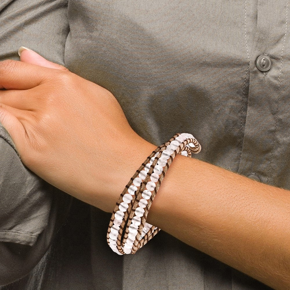 13 Inch 6mm Rose Quartz Beads Leather Cord Multi Wrap Bracelet