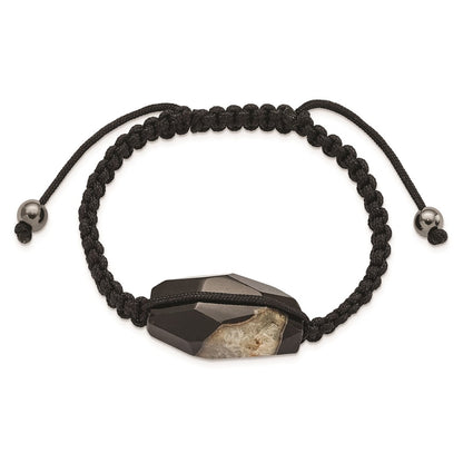 Fashion 16X28mm Milky Crystal Agate W/Hematite Beads Black Cord Bracelet