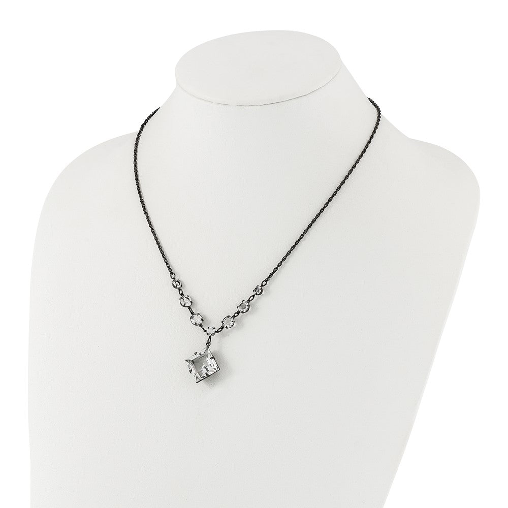 Fashion 1928 Black-Plated White Swarovski Elements Fancy W/3In Ext. Necklace