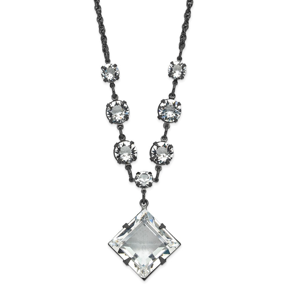 Fashion 1928 Black-Plated White Swarovski Elements Fancy W/3In Ext. Necklace