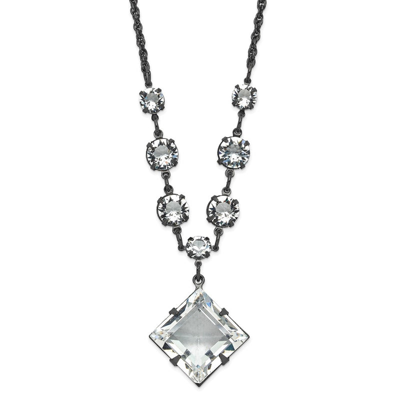 Fashion 1928 Black-Plated White Swarovski Elements Fancy W/3In Ext. Necklace