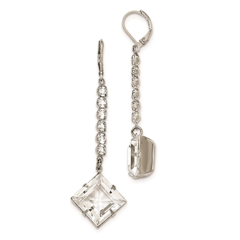 Fashion 1928 Silver-Tone White Swarovski Elements Leverback Dangle Earrings