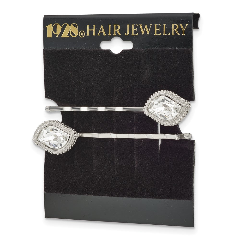 Fashion 1928 Jewelry Set Of 2 Silver-Tone Fancy Clear Crystal Hairpins