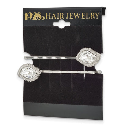 Fashion 1928 Jewelry Set Of 2 Silver-Tone Fancy Clear Crystal Hairpins