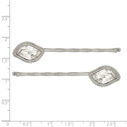 Fashion 1928 Jewelry Set Of 2 Silver-Tone Fancy Clear Crystal Hairpins