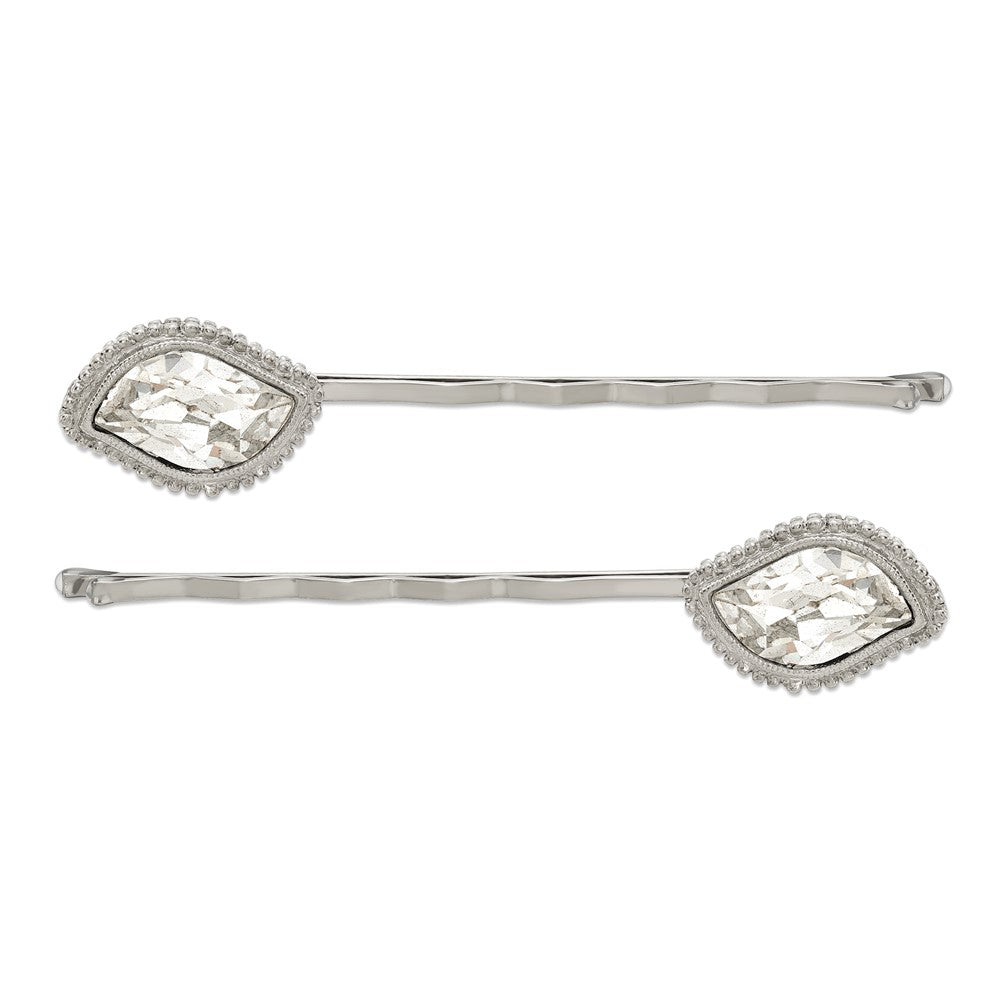 Fashion 1928 Jewelry Set Of 2 Silver-Tone Fancy Clear Crystal Hairpins