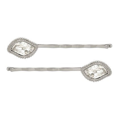 Fashion 1928 Jewelry Set Of 2 Silver-Tone Fancy Clear Crystal Hairpins