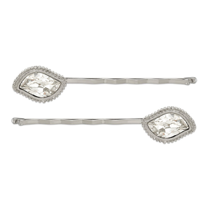 Fashion 1928 Jewelry Set Of 2 Silver-Tone Fancy Clear Crystal Hairpins