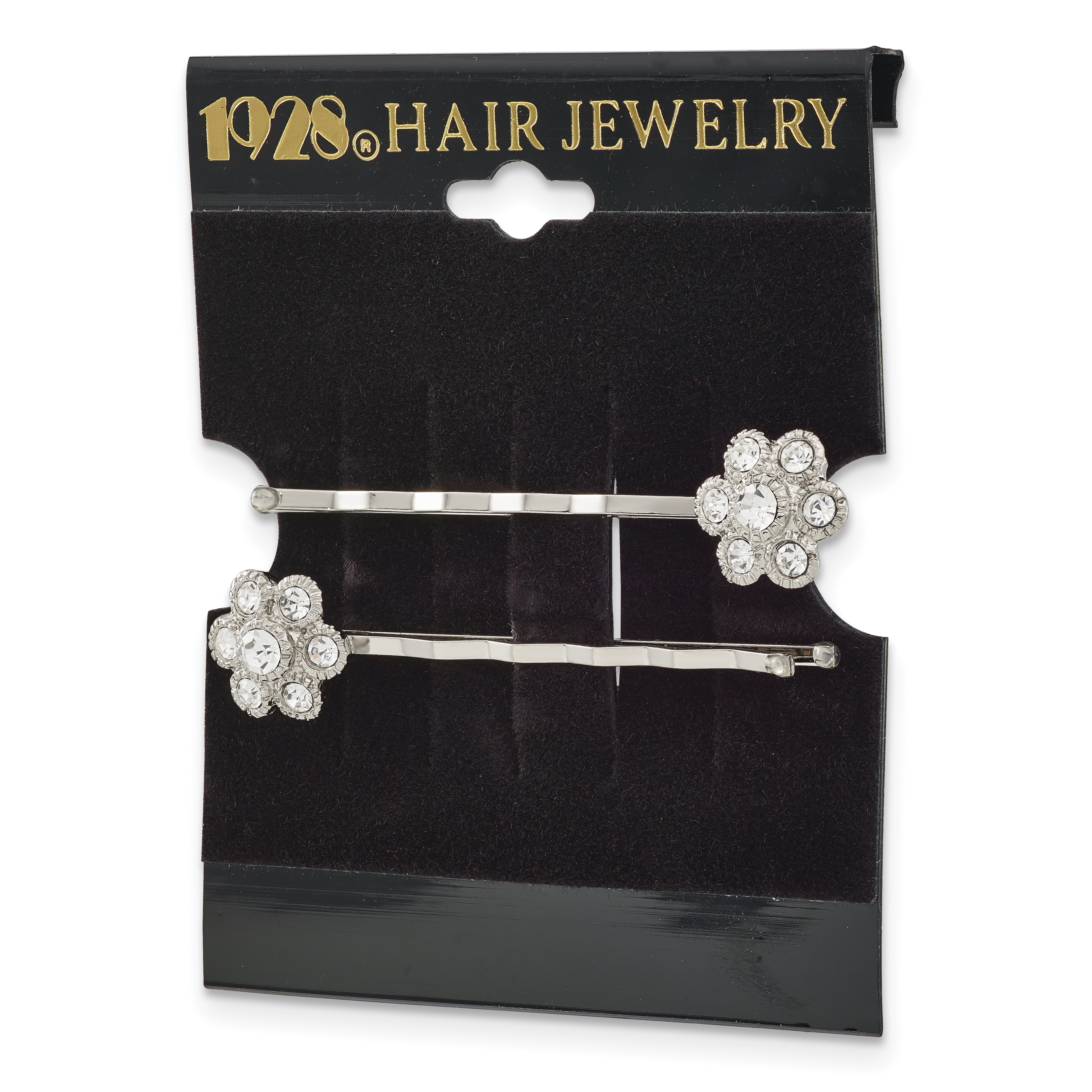 Fashion 1928 Jewelry Set Of 2 Silver-Tone Clear Crystal Flower Hairpins