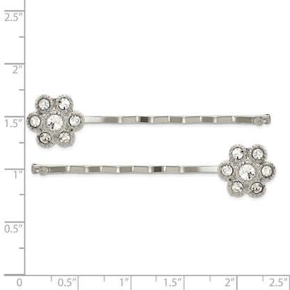 Fashion 1928 Jewelry Set Of 2 Silver-Tone Clear Crystal Flower Hairpins