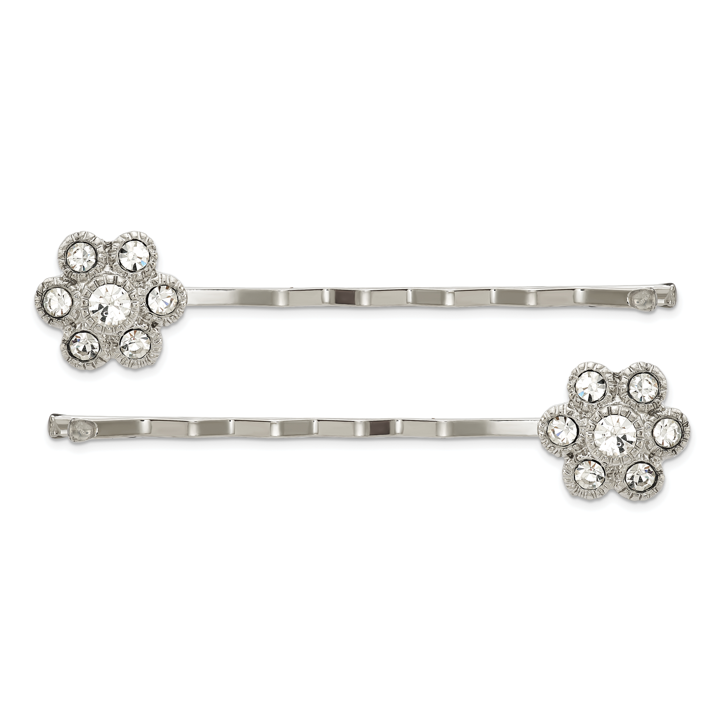 Fashion 1928 Jewelry Set Of 2 Silver-Tone Clear Crystal Flower Hairpins
