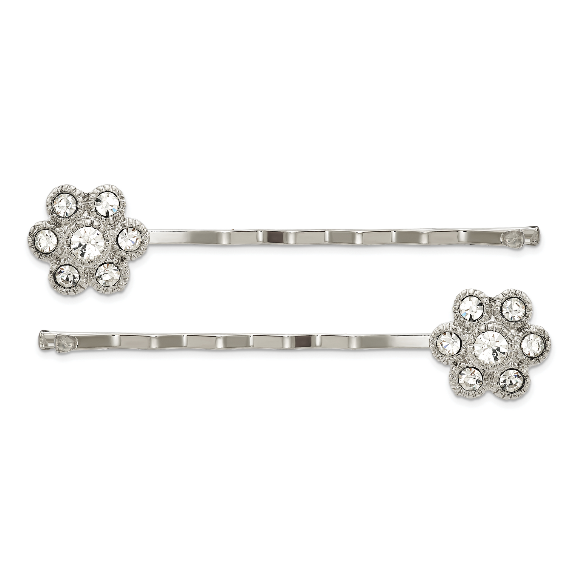 Fashion 1928 Jewelry Set Of 2 Silver-Tone Clear Crystal Flower Hairpins