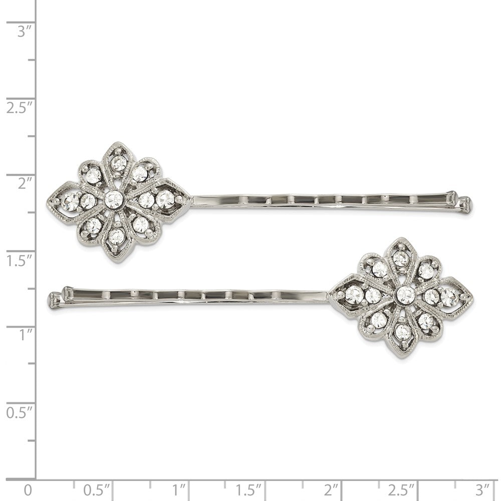 Fashion 1928 Jewelry Set Of 2 Silver-Tone Filigree Clear Crystal Hairpins