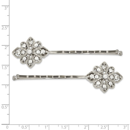 Fashion 1928 Jewelry Set Of 2 Silver-Tone Filigree Clear Crystal Hairpins