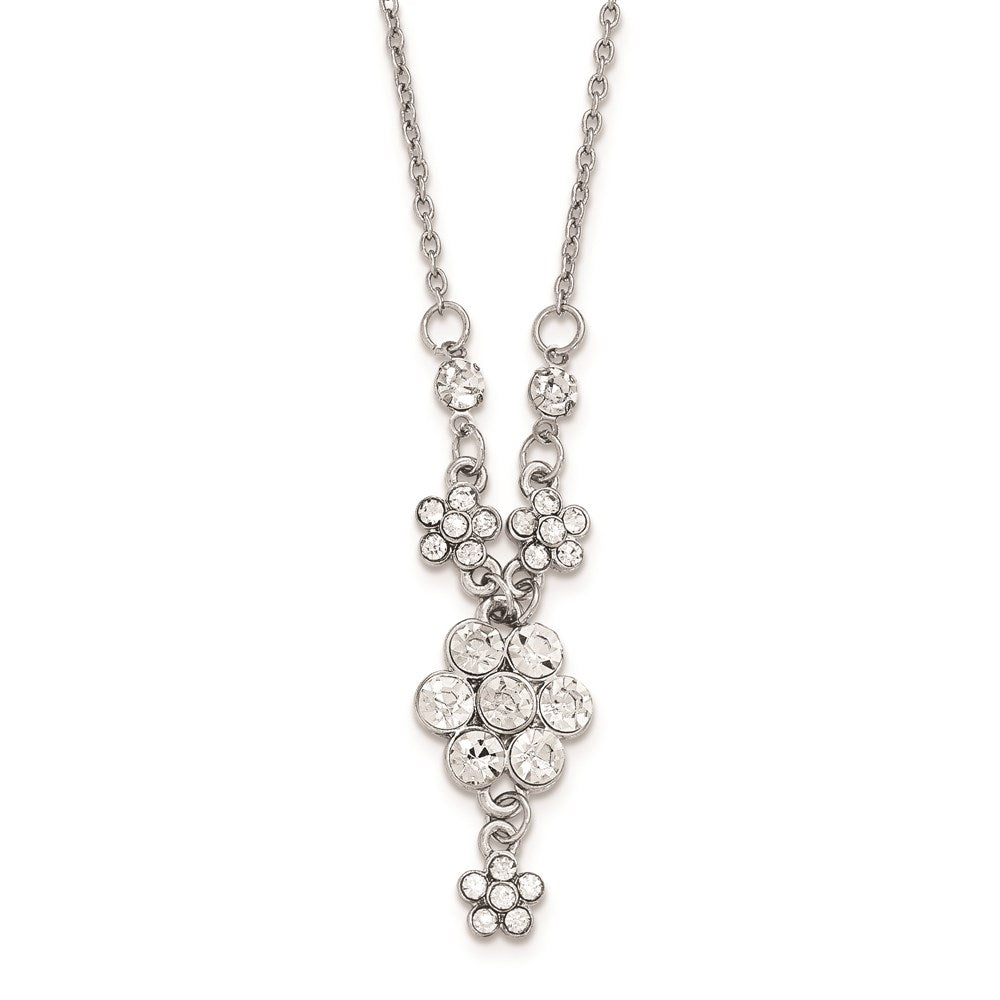 Fashion 1928 Silver-Tone White Crystal Flower W/3In Ext. Necklace