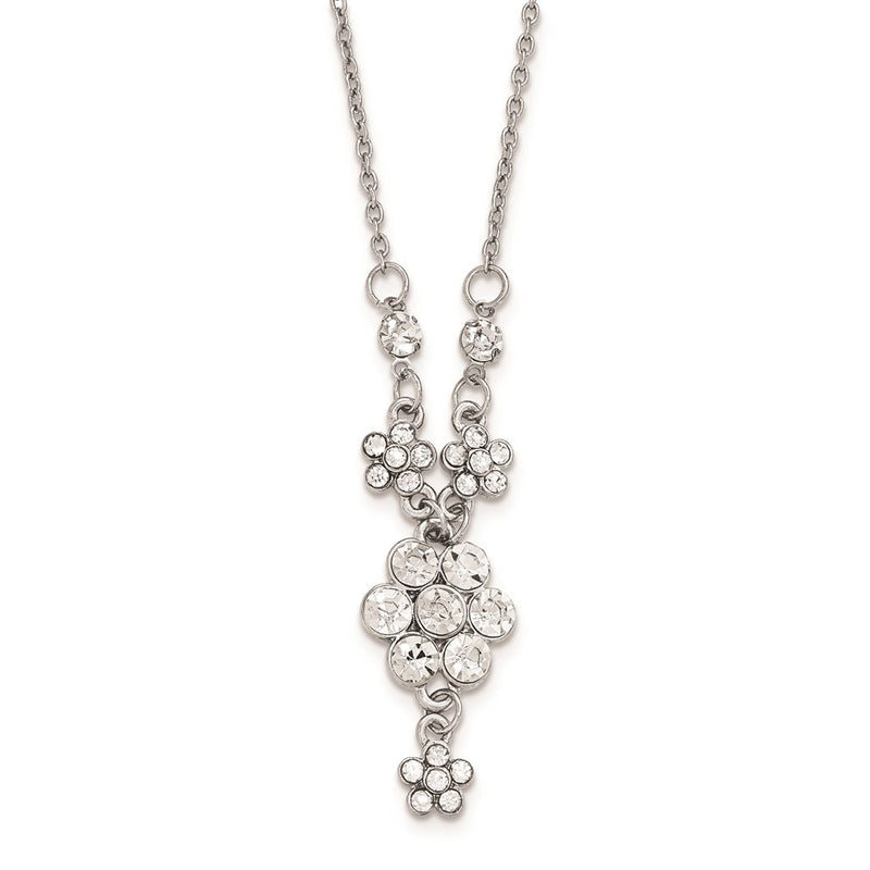 Fashion 1928 Silver-Tone White Crystal Flower W/3In Ext. Necklace