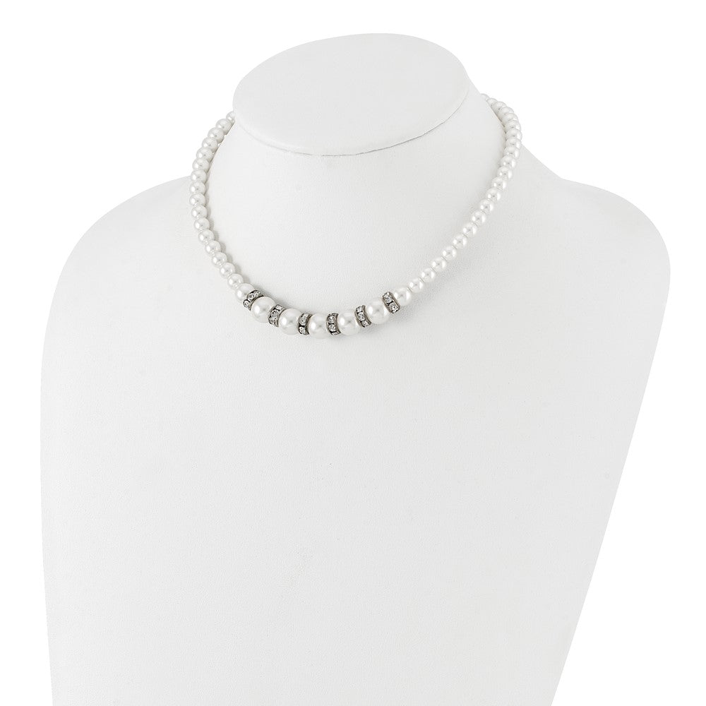 Fashion 1928 Silver-Tone Clear Crystal And Simulated Pearl 15In W/ 3In Ext Necklace