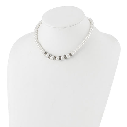 Fashion 1928 Silver-Tone Clear Crystal And Simulated Pearl 15In W/ 3In Ext Necklace