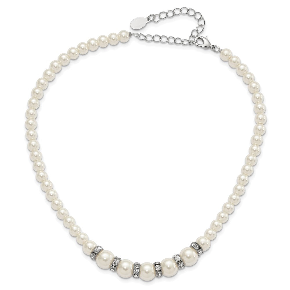 Fashion 1928 Silver-Tone Clear Crystal And Simulated Pearl 15In W/ 3In Ext Necklace