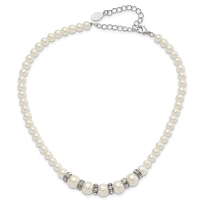 Fashion 1928 Silver-Tone Clear Crystal And Simulated Pearl 15In W/ 3In Ext Necklace