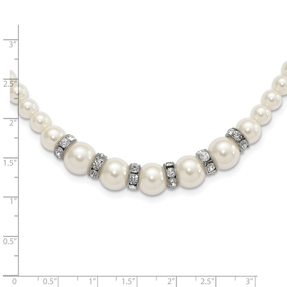 Fashion 1928 Silver-Tone Clear Crystal And Simulated Pearl 15In W/ 3In Ext Necklace