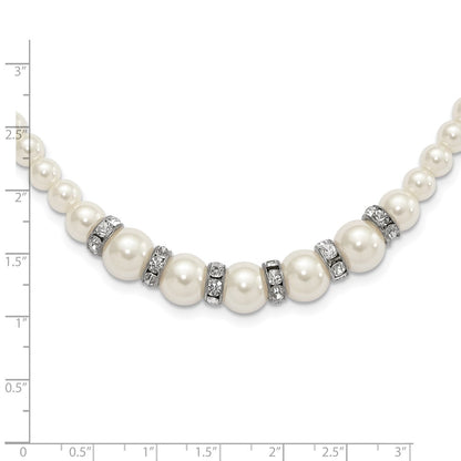 Fashion 1928 Silver-Tone Clear Crystal And Simulated Pearl 15In W/ 3In Ext Necklace