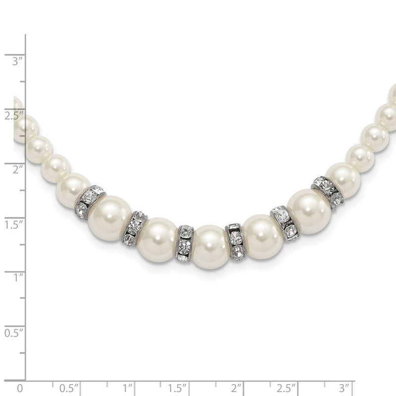 Fashion 1928 Silver-Tone Clear Crystal And Simulated Pearl 15In W/ 3In Ext Necklace