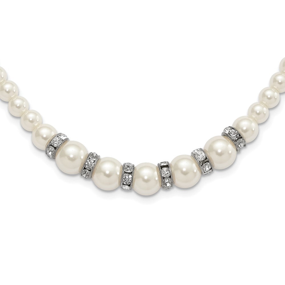 Fashion 1928 Silver-Tone Clear Crystal And Simulated Pearl 15In W/ 3In Ext Necklace