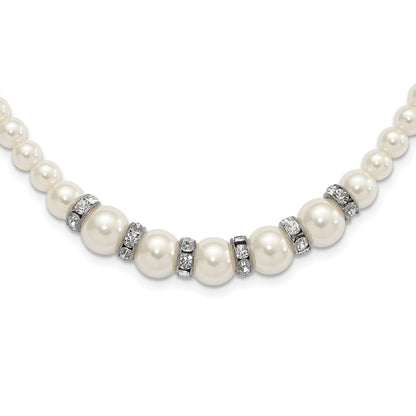 Fashion 1928 Silver-Tone Clear Crystal And Simulated Pearl 15In W/ 3In Ext Necklace