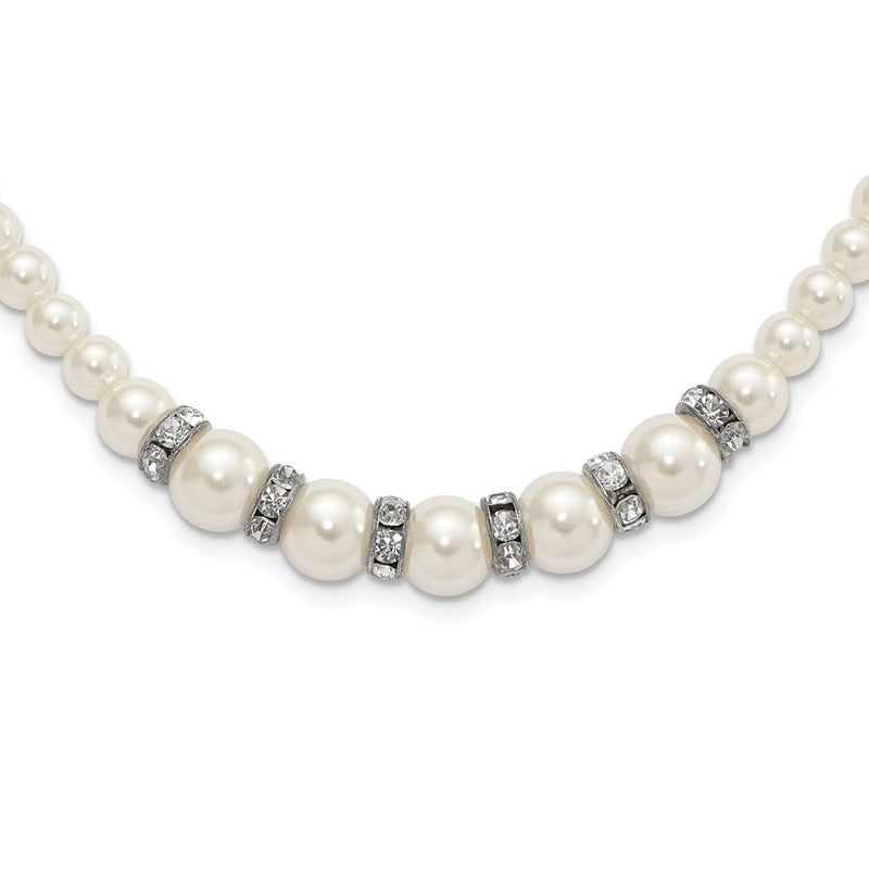 Fashion 1928 Silver-Tone Clear Crystal And Simulated Pearl 15In W/ 3In Ext Necklace