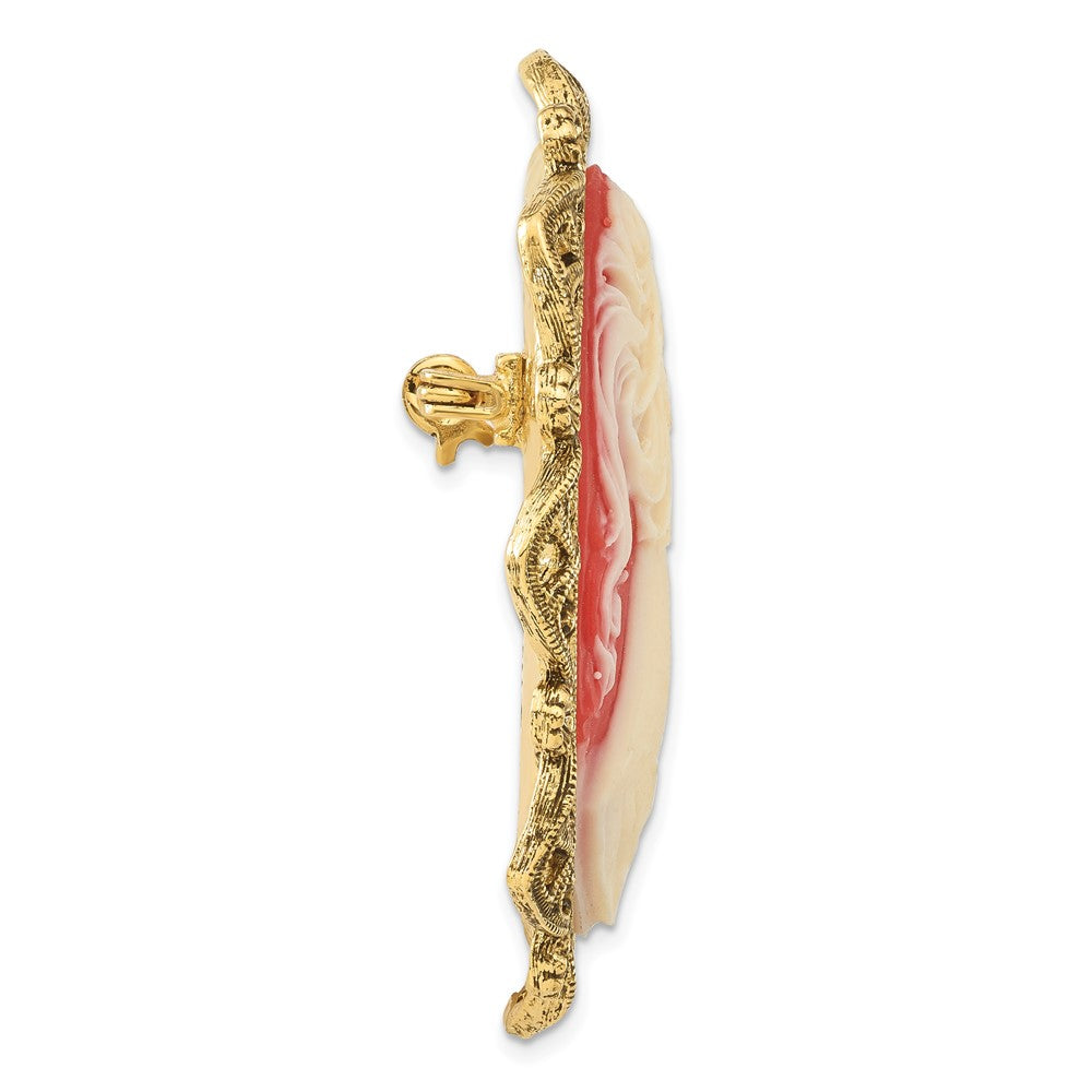 Fashion 1928 Jewelry Gold-Tone Filigree Frame Ivory Colored Lady Acrylic Cameo Pin Brooch