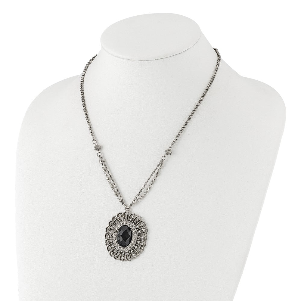 Fashion 1928 Silver-Tone Black Epoxy & Acrylic Fancy Bead W/3In Ext. Necklace