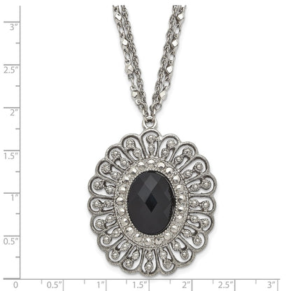 Fashion 1928 Silver-Tone Black Epoxy & Acrylic Fancy Bead W/3In Ext. Necklace