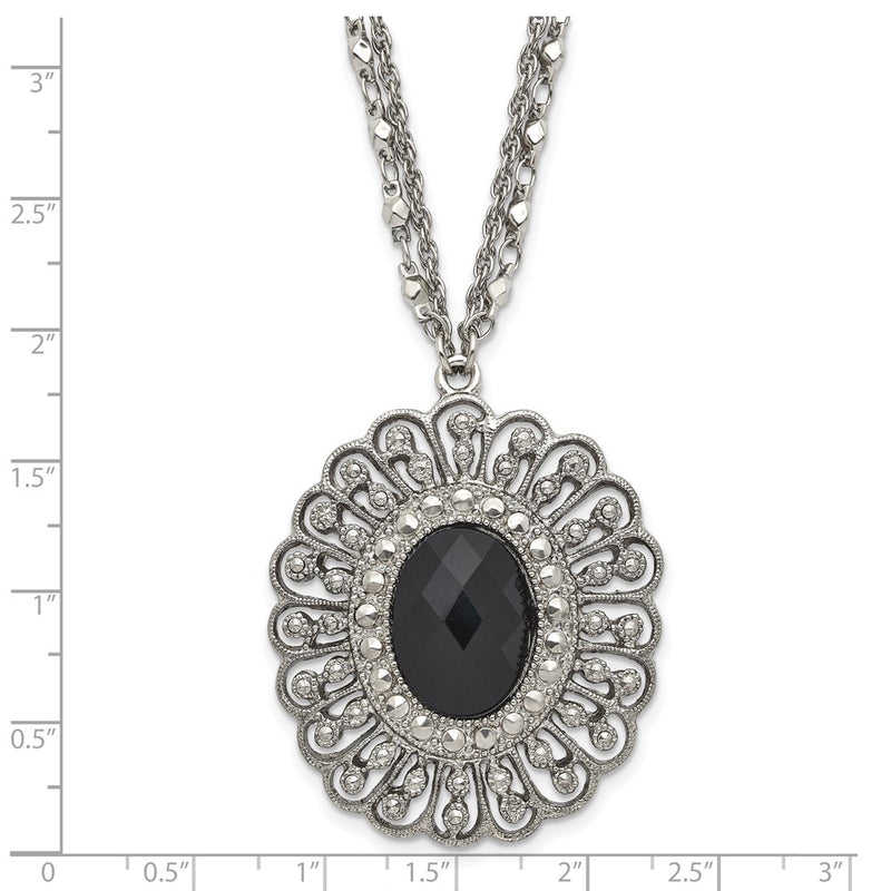 Fashion 1928 Silver-Tone Black Epoxy & Acrylic Fancy Bead W/3In Ext. Necklace