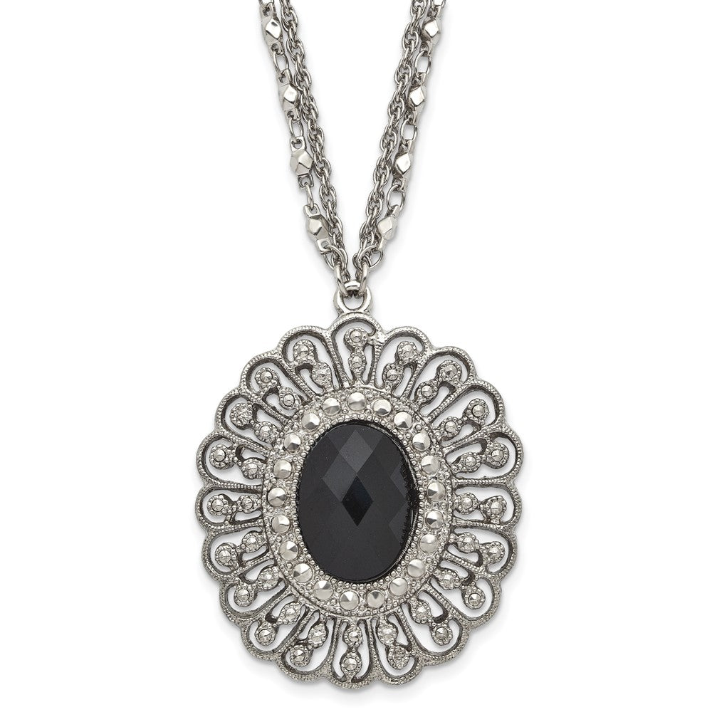 Fashion 1928 Silver-Tone Black Epoxy & Acrylic Fancy Bead W/3In Ext. Necklace
