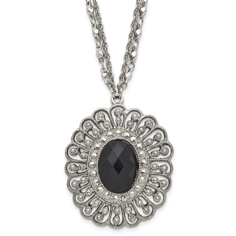 Fashion 1928 Silver-Tone Black Epoxy & Acrylic Fancy Bead W/3In Ext. Necklace