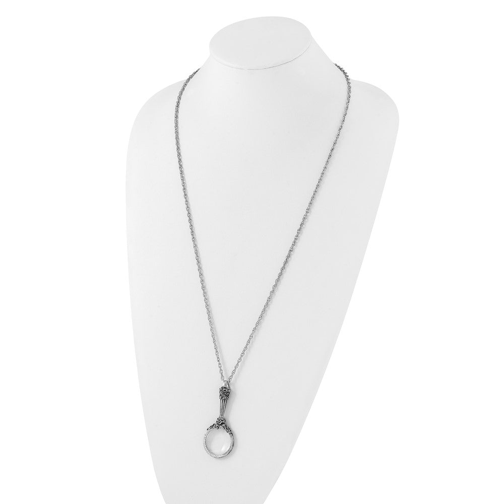 Fashion 1928 Jewelry Silver-Tone Textured Vintage Handle 4-5X Magnifying Glass 30 Inch Necklace