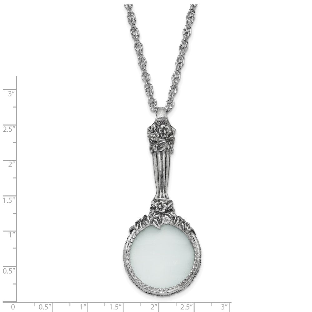 Fashion 1928 Jewelry Silver-Tone Textured Vintage Handle 4-5X Magnifying Glass 30 Inch Necklace