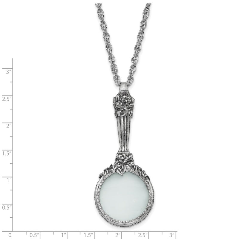 Fashion 1928 Jewelry Silver-Tone Textured Vintage Handle 4-5X Magnifying Glass 30 Inch Necklace