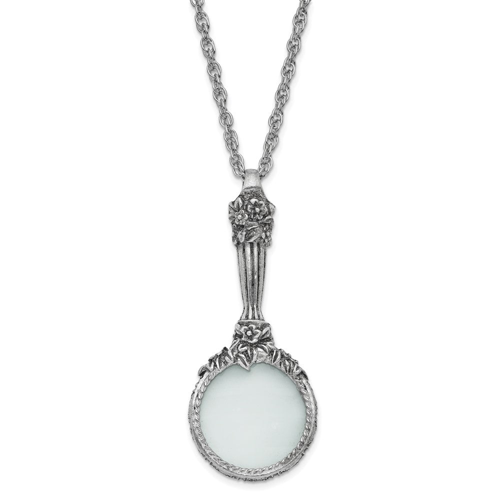 Fashion 1928 Jewelry Silver-Tone Textured Vintage Handle 4-5X Magnifying Glass 30 Inch Necklace