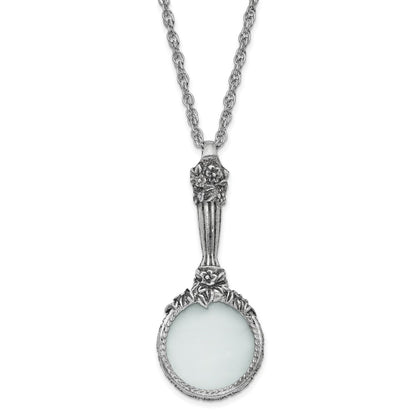 Fashion 1928 Jewelry Silver-Tone Textured Vintage Handle 4-5X Magnifying Glass 30 Inch Necklace
