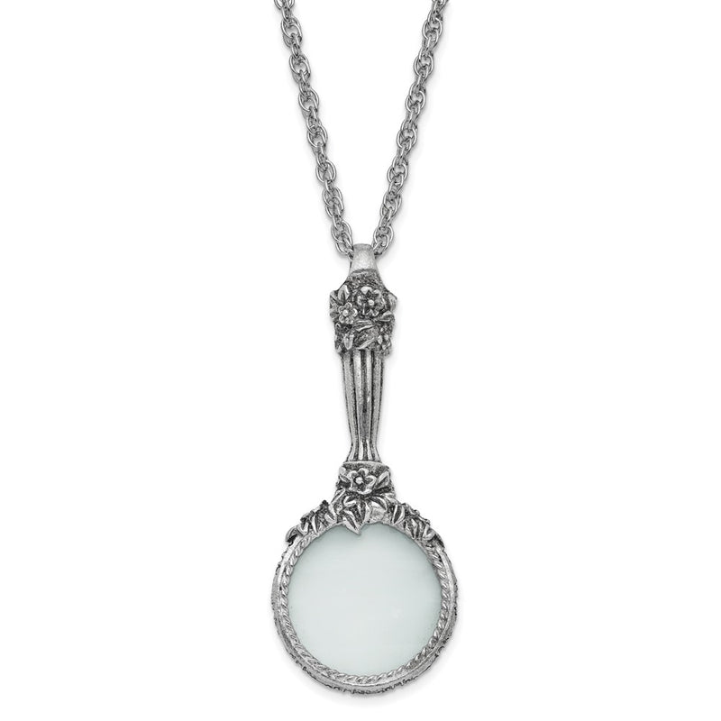 Fashion 1928 Jewelry Silver-Tone Textured Vintage Handle 4-5X Magnifying Glass 30 Inch Necklace
