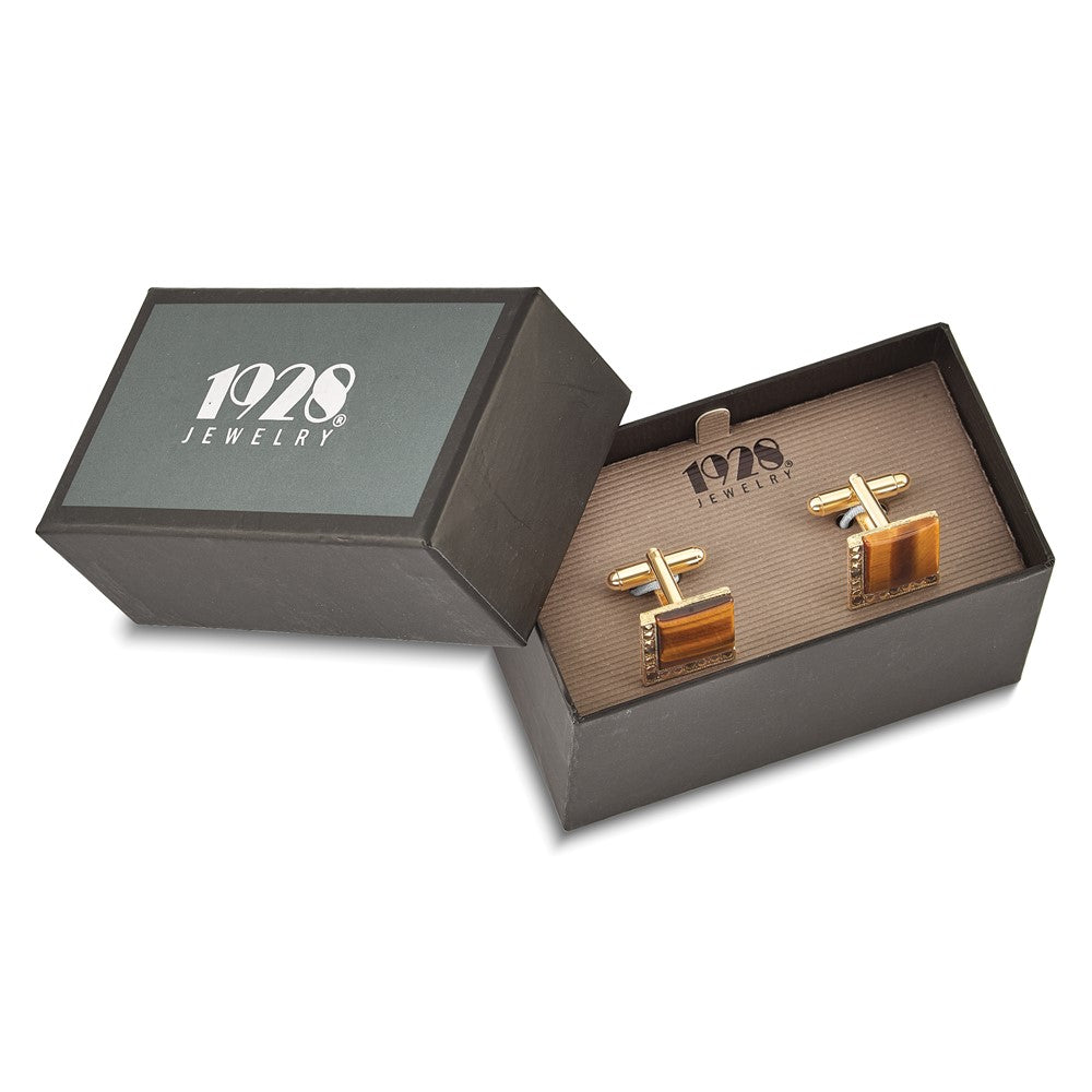 Fashion 1928 Gold-Tone Tiger Eye And Marcasite Cuff Links