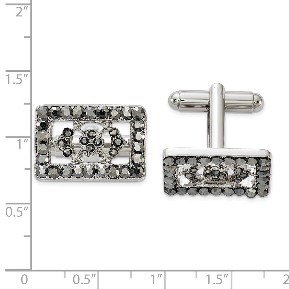 Fashion 1928 Silver-Tone Black Crystal Rectangle Cuff Links