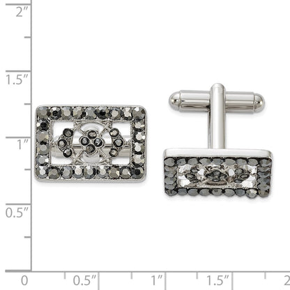 Fashion 1928 Silver-Tone Black Crystal Rectangle Cuff Links