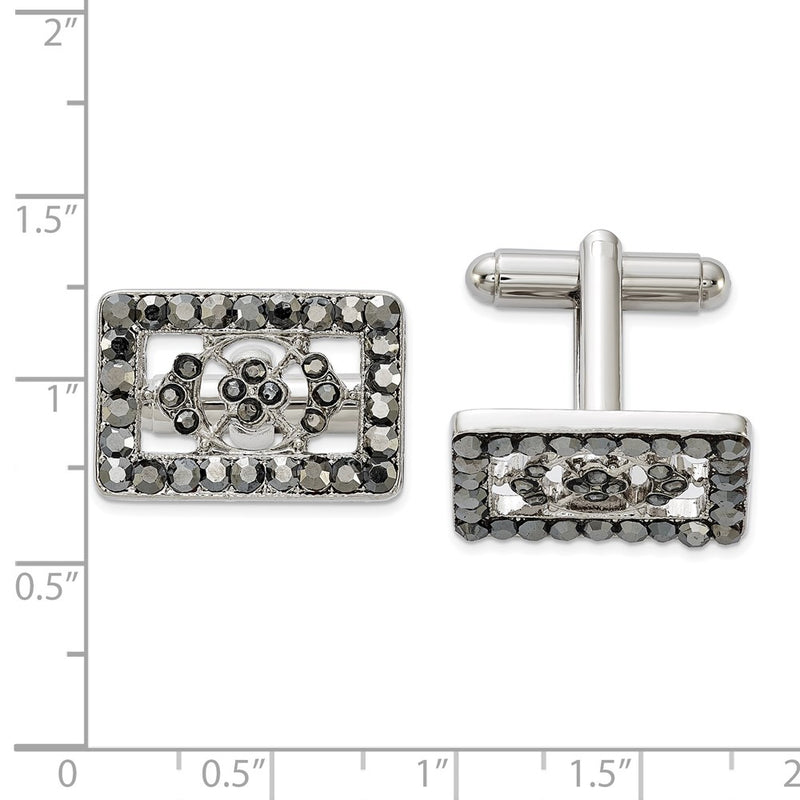 Fashion 1928 Silver-Tone Black Crystal Rectangle Cuff Links