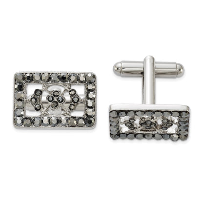 Fashion 1928 Silver-Tone Black Crystal Rectangle Cuff Links
