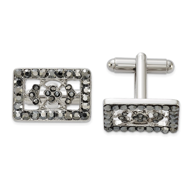 Fashion 1928 Silver-Tone Black Crystal Rectangle Cuff Links